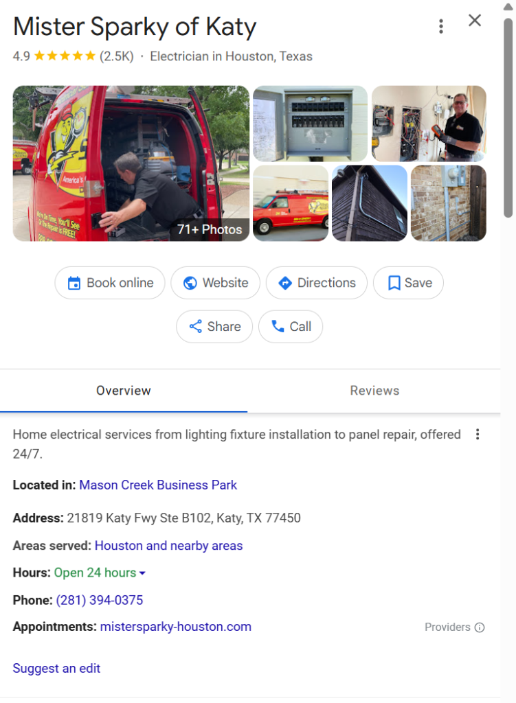 google business profile electrician destiny marketing solutions