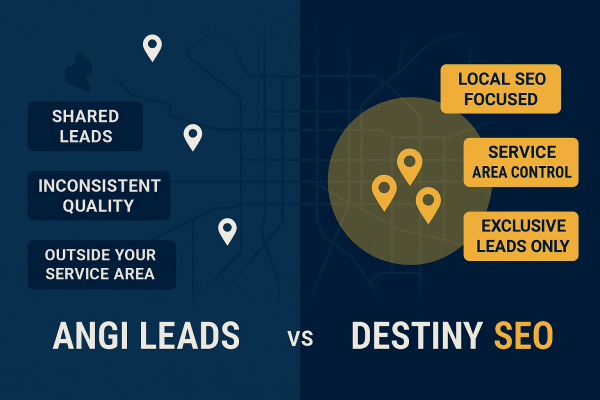 angi vs destiny electrician marketing comparison service area targeting