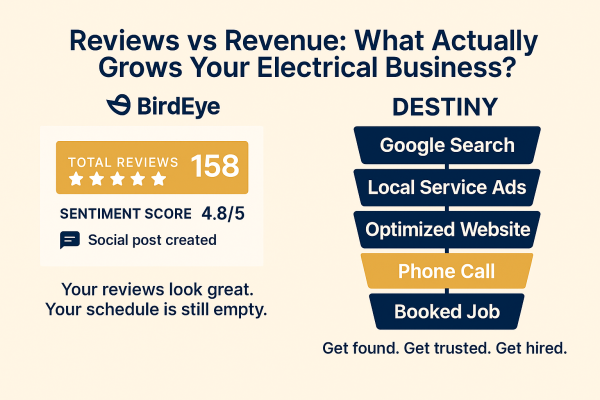 birdeye vs destiny electrician marketing comparison reviews and revenue