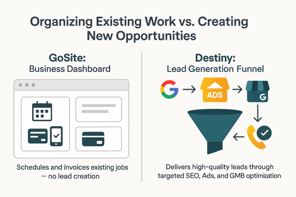 gosite vs destiny electrician marketing platform vs lead system