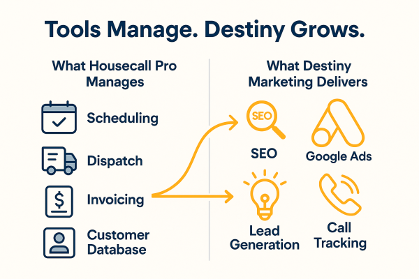 housecall pro vs destiny marketing electrician marketing comparison tools manage lead growth